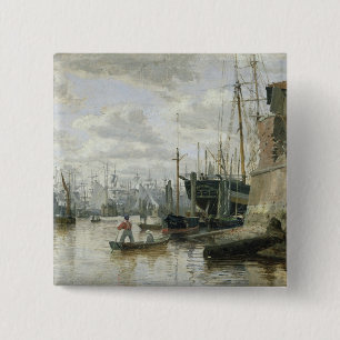 Badge Carré 5 Cm Le cabine de rondin au port de Hambourg, 1848