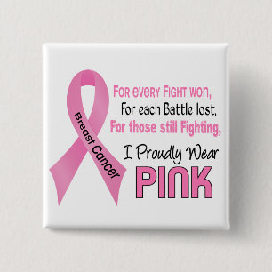 Badge Carré 5 Cm Le cancer du sein I portent fièrement le rose 1