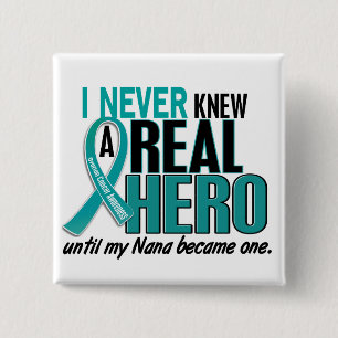 Badge Carré 5 Cm Le Cancer ovarien N'A JAMAIS CONNU un HÉROS 2 Nan