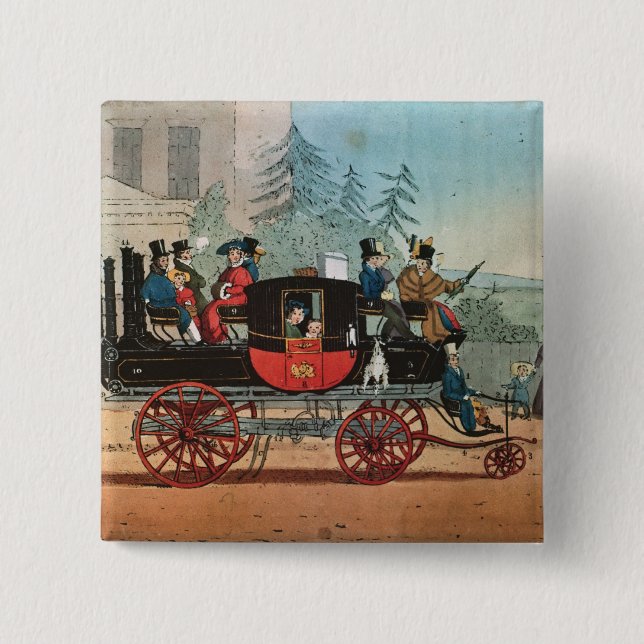 Badge Carré 5 Cm Le car de vapeur (Devant)