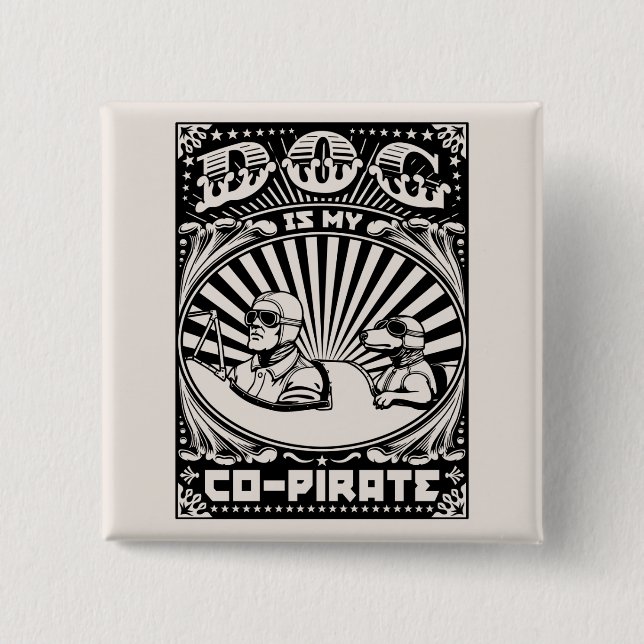 Badge Carré 5 Cm Le chien est mon Co-Pirate (Devant)