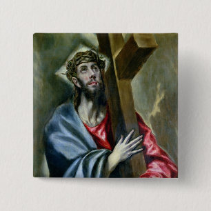 Badge Carré 5 Cm Le Christ étreignant la croix, 1600-10 (huile sur