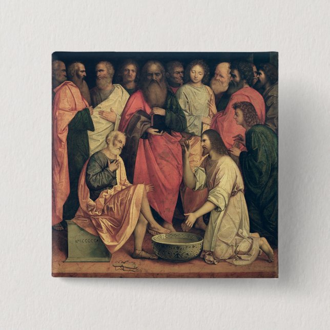 Badge Carré 5 Cm Le Christ lavant les pieds des disciples (Devant)