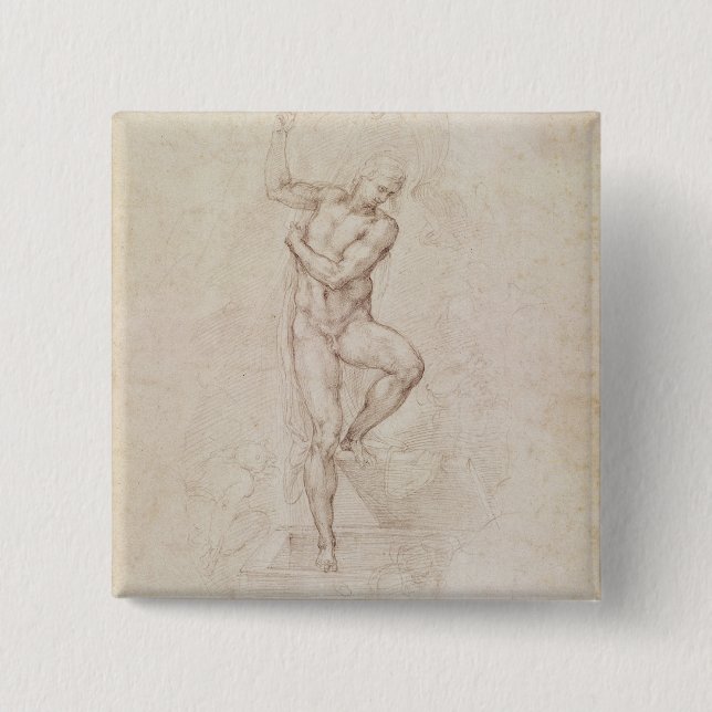 Badge Carré 5 Cm Le Christ levé (Devant)