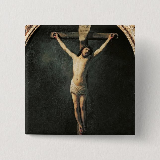 Badge Carré 5 Cm Le Christ sur la croix (Devant)