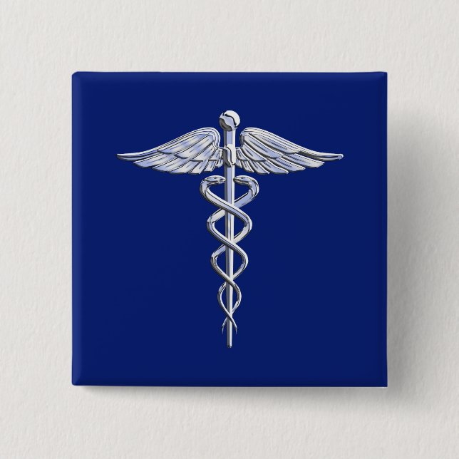Badge Carré 5 Cm Le chrome aiment le symbole Médicale de caducée (Devant)