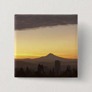 Badge Carré 5 Cm Le ciel de l'aube sur Portland et Mt Hood, Oregon