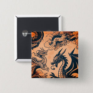 Badge Carré 5 Cm Le ciel orange de la guerre des dragons