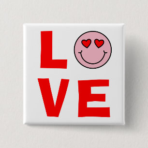 Badge Carré 5 Cm Le coeur de Valentine observe l'amour d'Emoji