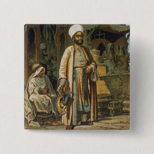 Badge Carré 5 Cm Le coiffeur, du "souvenir du Caire", 1862 (litho)