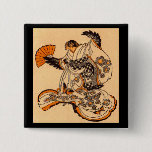 Badge Carré 5 Cm Le conte de fées japonais The Tongue Cut Sparrow