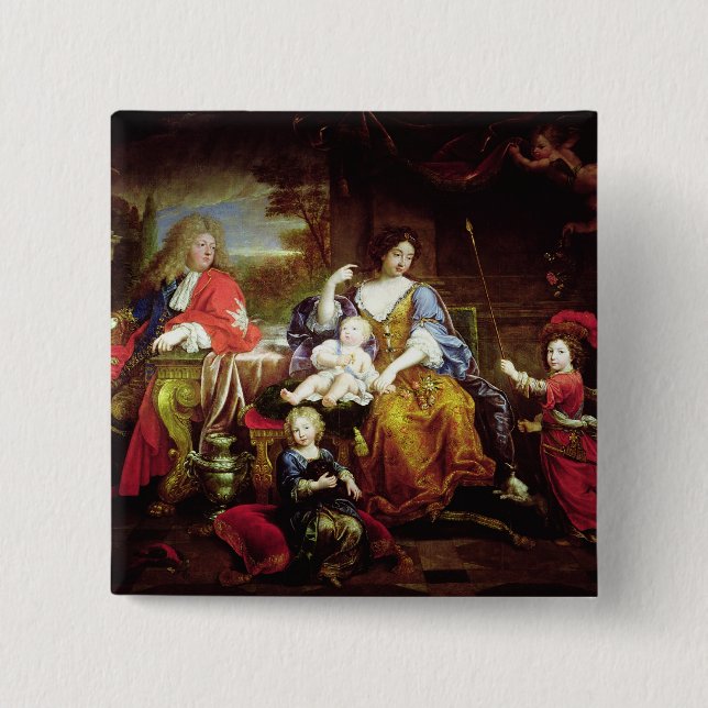 Badge Carré 5 Cm Le dauphin grand avec son épouse (Devant)