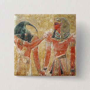 Badge Carré 5 Cm Le dieu Thoth avec Seti I dans la tombe de Seti