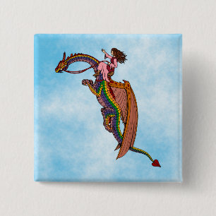 Badge Carré 5 Cm Le dragon arc-en-ciel