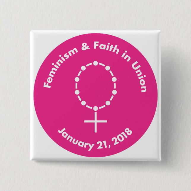 Badge Carré 5 Cm Le féminisme et foi en cercle de rose des (Devant)