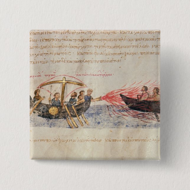 Badge Carré 5 Cm Le feu grec (vélin) (Devant)