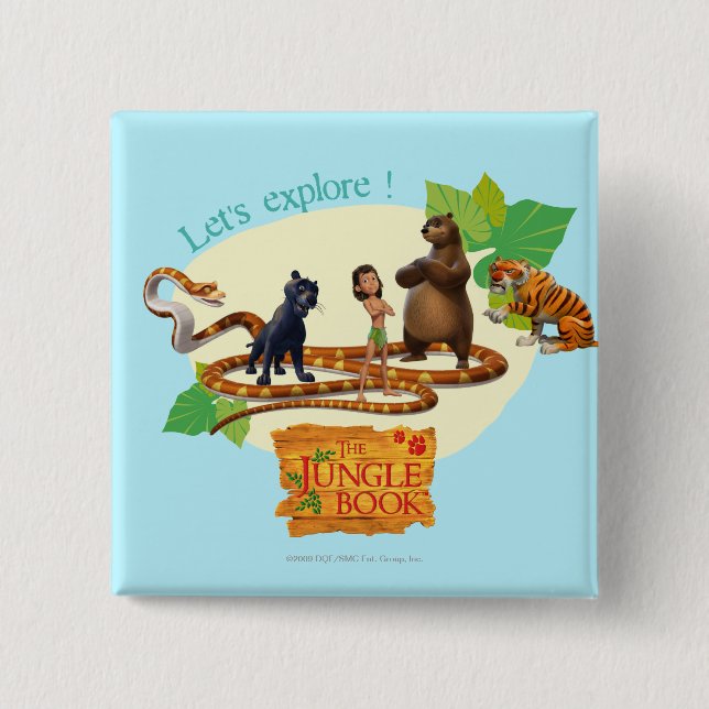 Badge Carré 5 Cm Le groupe de livre de jungle a tiré 4 (Devant)