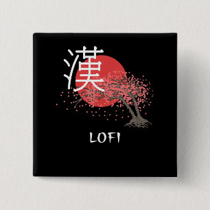 Badge Carré 5 Cm Le Hip hop japonais de Lofi Kanji, fleurs de ceris