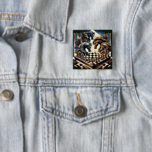 Badge Carré 5 Cm Le jeu des chevaliers - les échecs rencontre l'ima