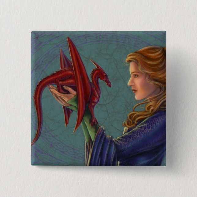 Badge Carré 5 Cm Le jeune dragon rouge (Devant)