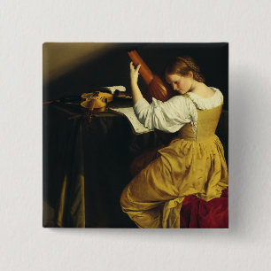 Badge Carré 5 Cm Le Joueur de Luth par Orazio Gentileschi Art