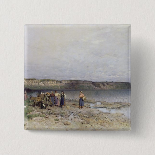 Badge Carré 5 Cm Le Lac Balaton avec le rivage d'Akarattya, 1885 (Devant)