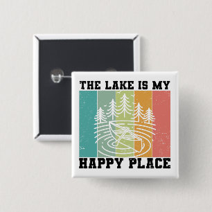 Badge Carré 5 Cm Le lac est mon Happy Place Distressed Lac Vintage