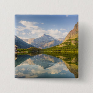 Badge Carré 5 Cm Le lac Swiftcurrent, avec de nombreux glaciers,