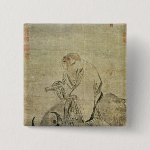 Badge Carré 5 Cm Le Laotien-tzu montant son boeuf, Chinois,