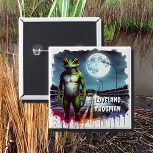 Badge Carré 5 Cm Le Loveland Frogman   Ohio Cryptid