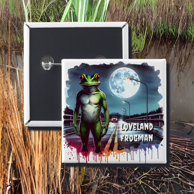 Badge Carré 5 Cm Le Loveland Frogman | Ohio Cryptid (Créateur téléchargé)