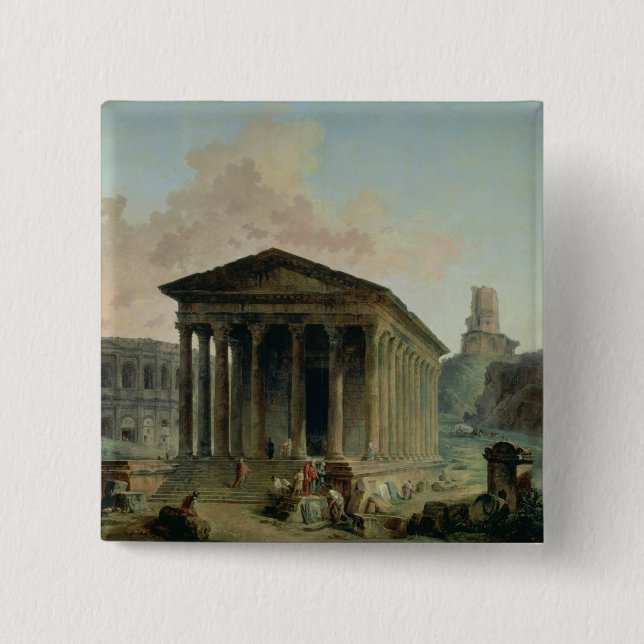Badge Carré 5 Cm Le Maison Carree avec l'amphithéâtre (Devant)