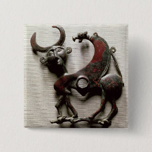 Badge Carré 5 Cm Le morceau de joue d'un cheval a mordu sous forme