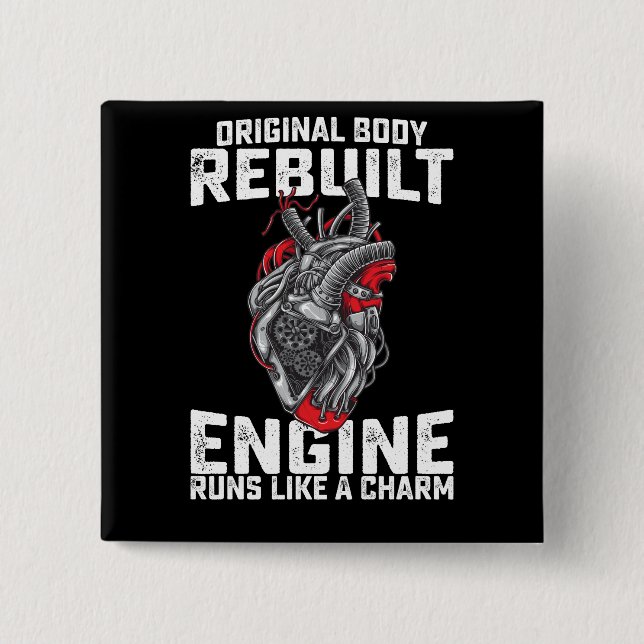 Badge Carré 5 Cm Le Moteur D'Origine Corps Reconstruite Fonctionne  (Devant)