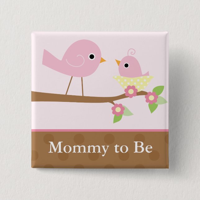 Badge Carré 5 Cm Le nid d'oiseau de bébé (rose) (Devant)
