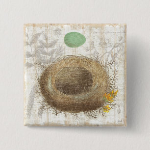 Badge Carré 5 Cm Le nid d'un oiseau avec un oeuf vert