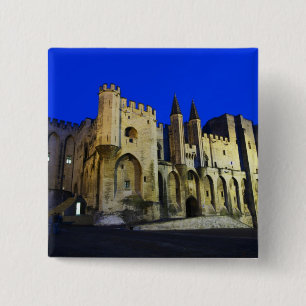 Badge Carré 5 Cm Le Palais des Papes à Avignon au coucher du soleil