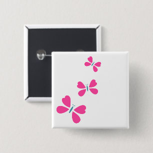 Badge Carré 5 Cm Le papillon rose vole