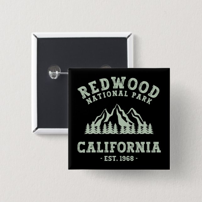 Badge Carré 5 Cm Le parc national de Redwood Californie (Devant & derrière)