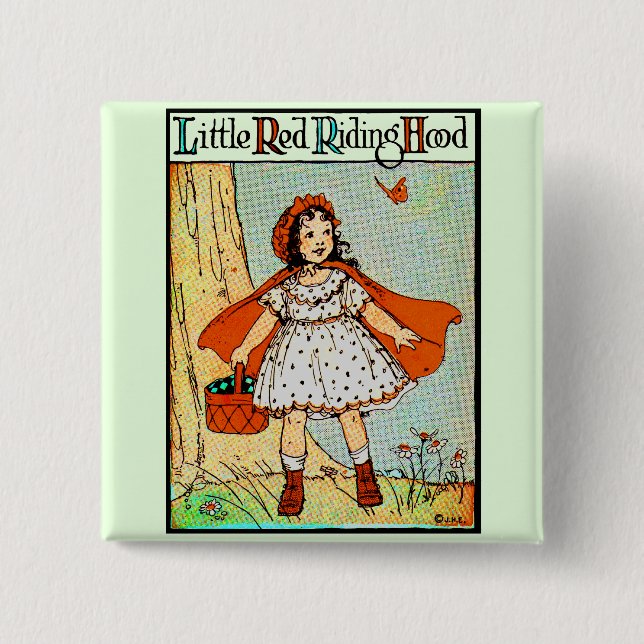 Badge Carré 5 Cm Le Petit Chaperon Rouge (Devant)