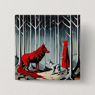 Badge Carré 5 Cm Le petit chaperon rouge rencontre le loup