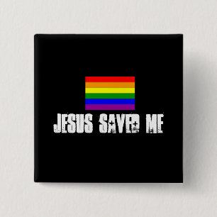 Badge Carré 5 Cm le petit drapeau d'arc-en-ciel, Jésus m'a sauvé