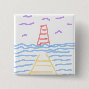 Badge Carré 5 Cm Le phare rouge et le bouton Jaune