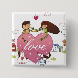 Badge Carré 5 Cm Le plan rapproché d'un couple tenant un coeur