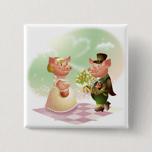 Badge Carré 5 Cm Le porc masculin donne un bouqet des fleurs à un