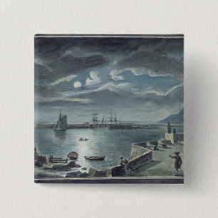 Badge Carré 5 Cm Le port et le Cobb, Lyme REGIS par clair de lune