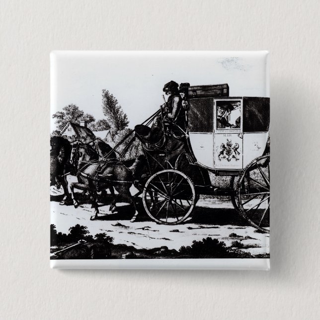 Badge Carré 5 Cm Le premier car de courrier, 1784 (Devant)