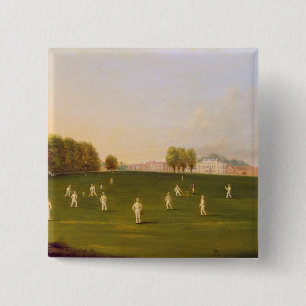 Badge Carré 5 Cm Le premier match grand du cricket a joué par des
