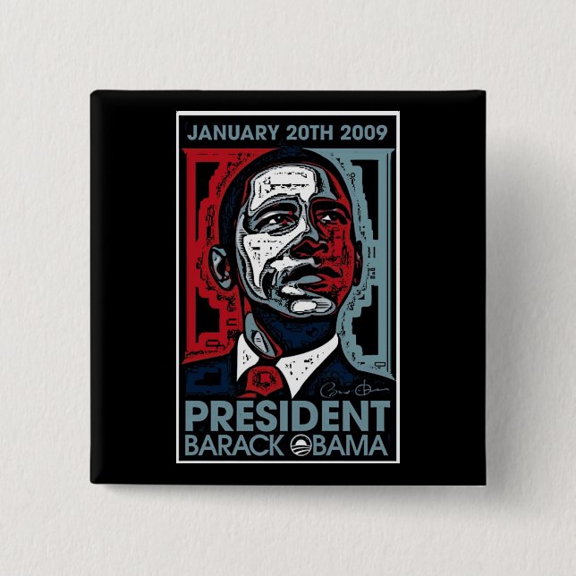 Badge Carré 5 Cm Le Président Barack Obama le 20 janvier 2009 (Devant)
