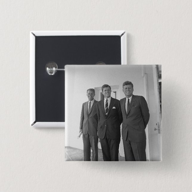 Badge Carré 5 Cm Le président John Kennedy et les frères American C (Devant & derrière)